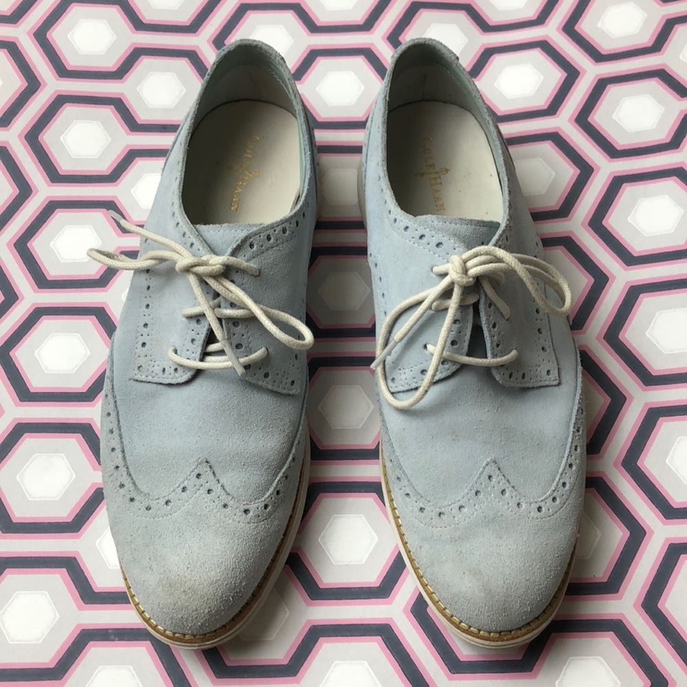 Cole Haan Light Blue Suede Wingtip Loafers - Women